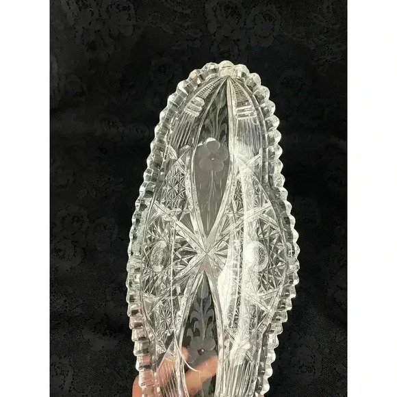 VTG American Brilliant Clear Cut Glass Oblong Relish Tray Celery Bowl 11" HEAVY - Picture 10 of 16